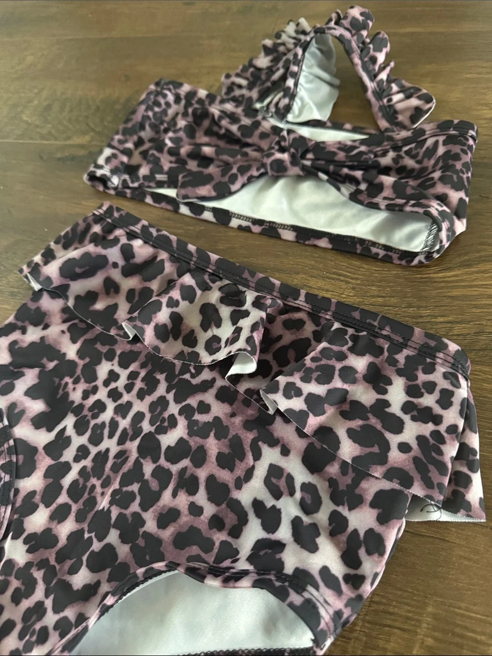Brown Leopard Print Ruffled high waisted Two-Piece Swimsuit 5t